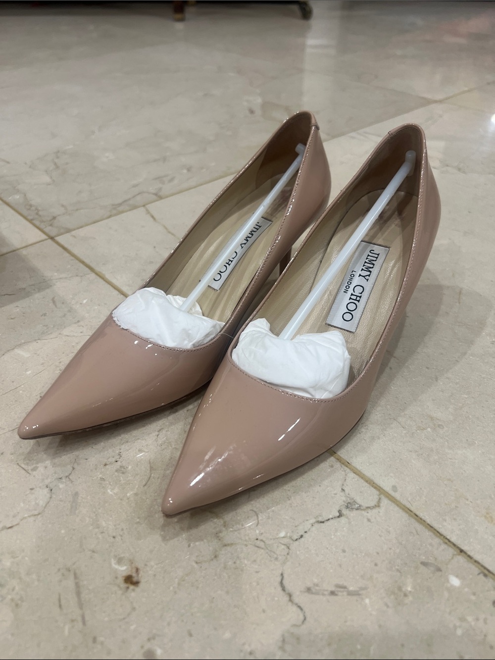 Jimmy Choo Blush Patent Leather Pointed Toe Pumps